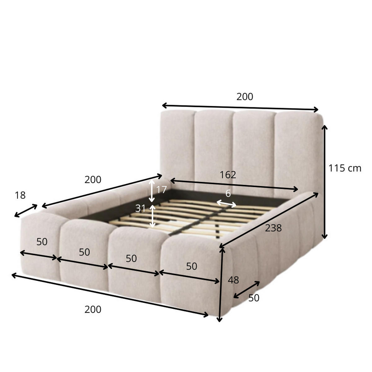 POLSTERBETT NOVERA – 160×200 cm - Mit Bettkasten Kaschmir Beige - Kaschmir/Beige, Holzwerkstoff (160/200cm) - Milaros Markt