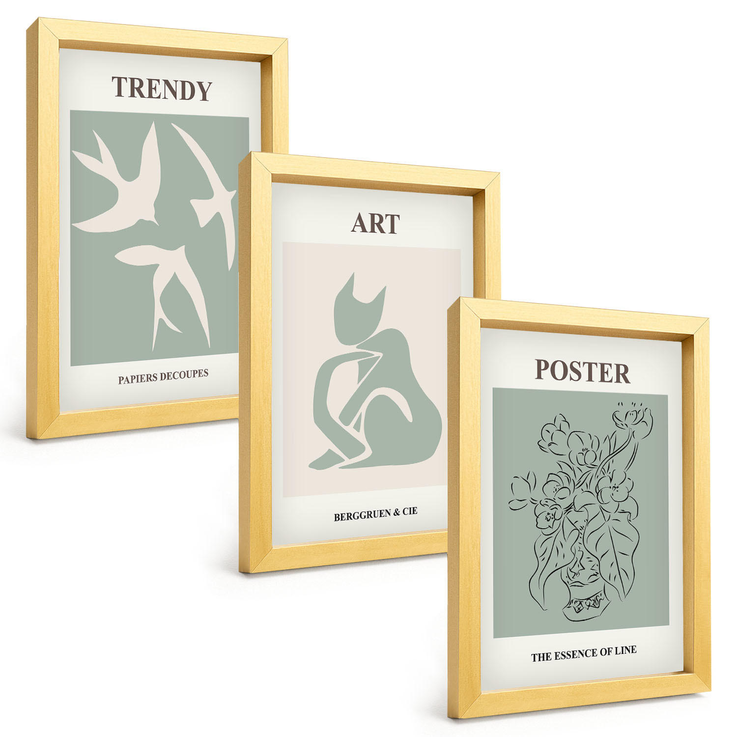 BILDER SET 3er Set - 20x30 cm Goldrahmen - Matisses stilvolle Illustrationen - Goldfarben, Kunststoff (20/30cm) - TULUP