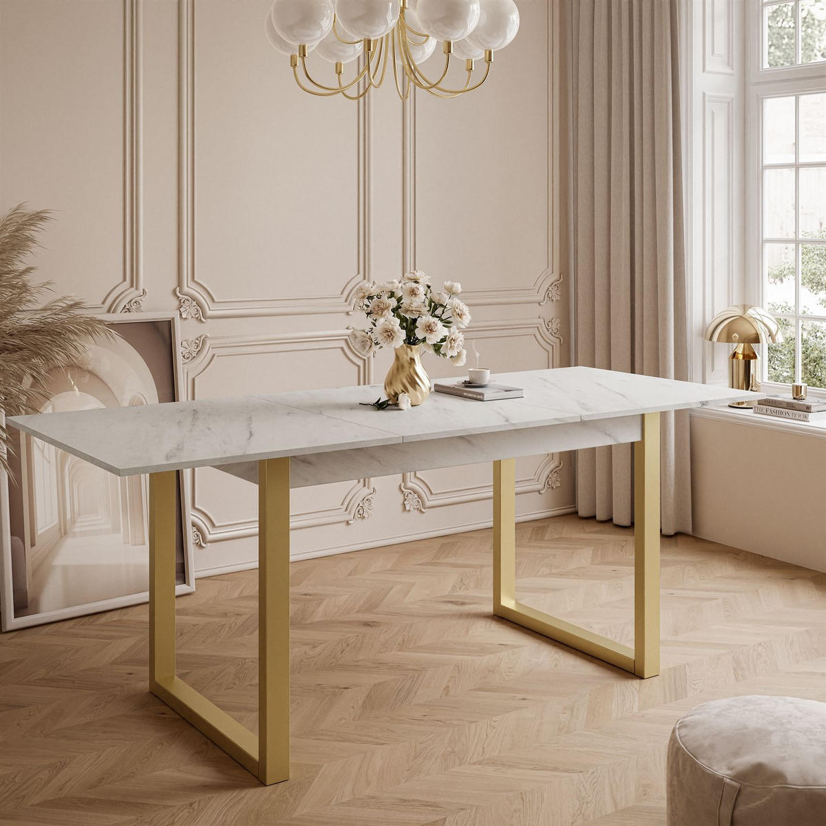 ESSTISCH ARTON GOLD II 140-195 cm für 6-8 Personen - Goldfarben/Multicolor, Holzwerkstoff/Metall (140/80/77cm) - Lookway