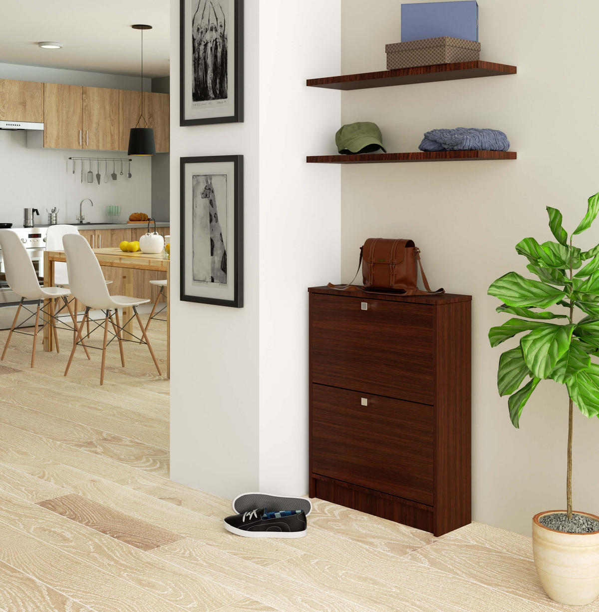 SCHUHSCHRANK Wengefarben 60x20x80 cm - Wengefarben/Silberfarben, Holzwerkstoff/Metall (60/80/20cm) - Akord