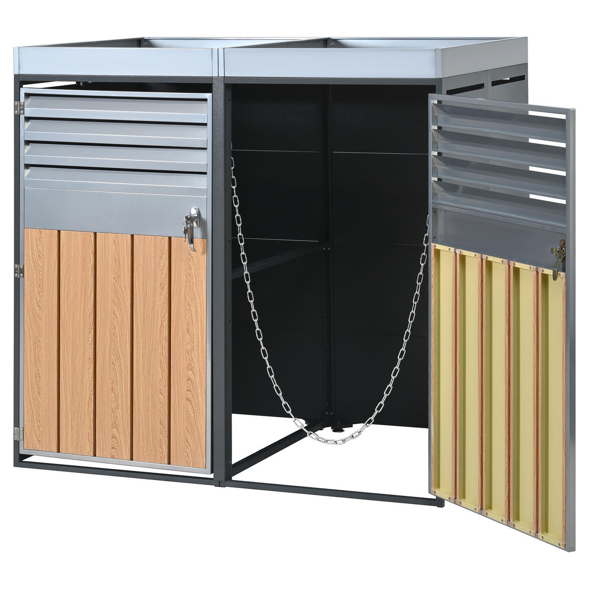 MÜLLTONNENBOX 2 Türen abschließbar Lüftung Pflanzdach - Multicolor, Metall (80/124.5/132cm) - FLIEKS