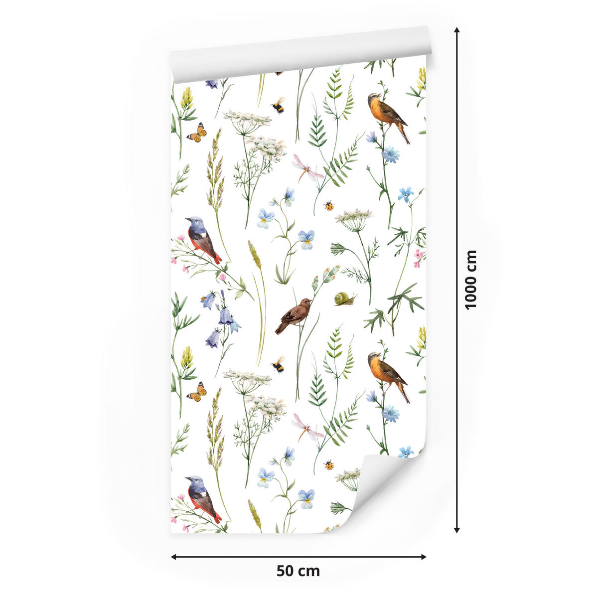 VLIESTAPETE Vögel und Blütenzweige – Grün, Bunt, Weiß – 50x1000 cm - Multicolor/Weiß, Papier (50/1000cm) - Muralo