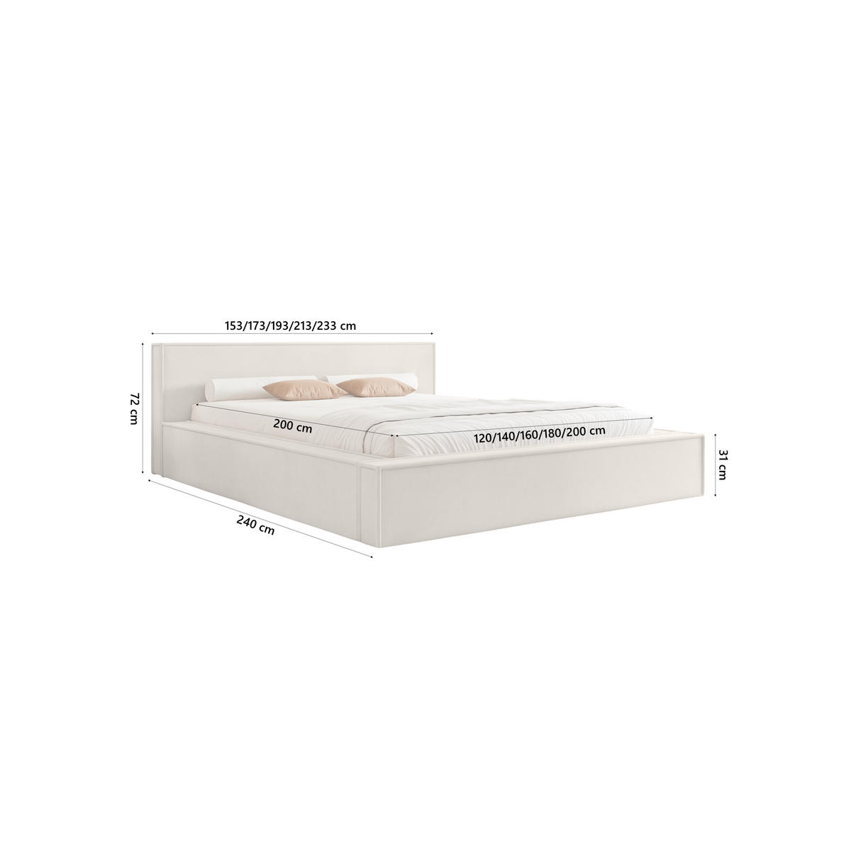 POLSTERBETT Mendocino Classic Low 180x200 cm, Mocca - Greige, Textil (180/200cm) - Fedve