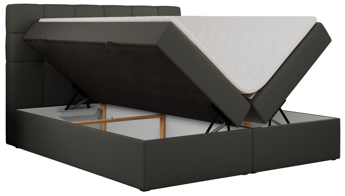 BOXBETT ERNI 120/200 - Dunkelgrau Kunstleder - H3 - Dunkelgrau, Holz/Textil (120/200cm) - MKS