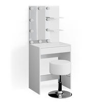 SCHMINKTISCH Isabelle Weiß 60 cm mit LED Beleuchtung und Hocker - Weiß, Holzwerkstoff (60/140/40cm) - Vicco