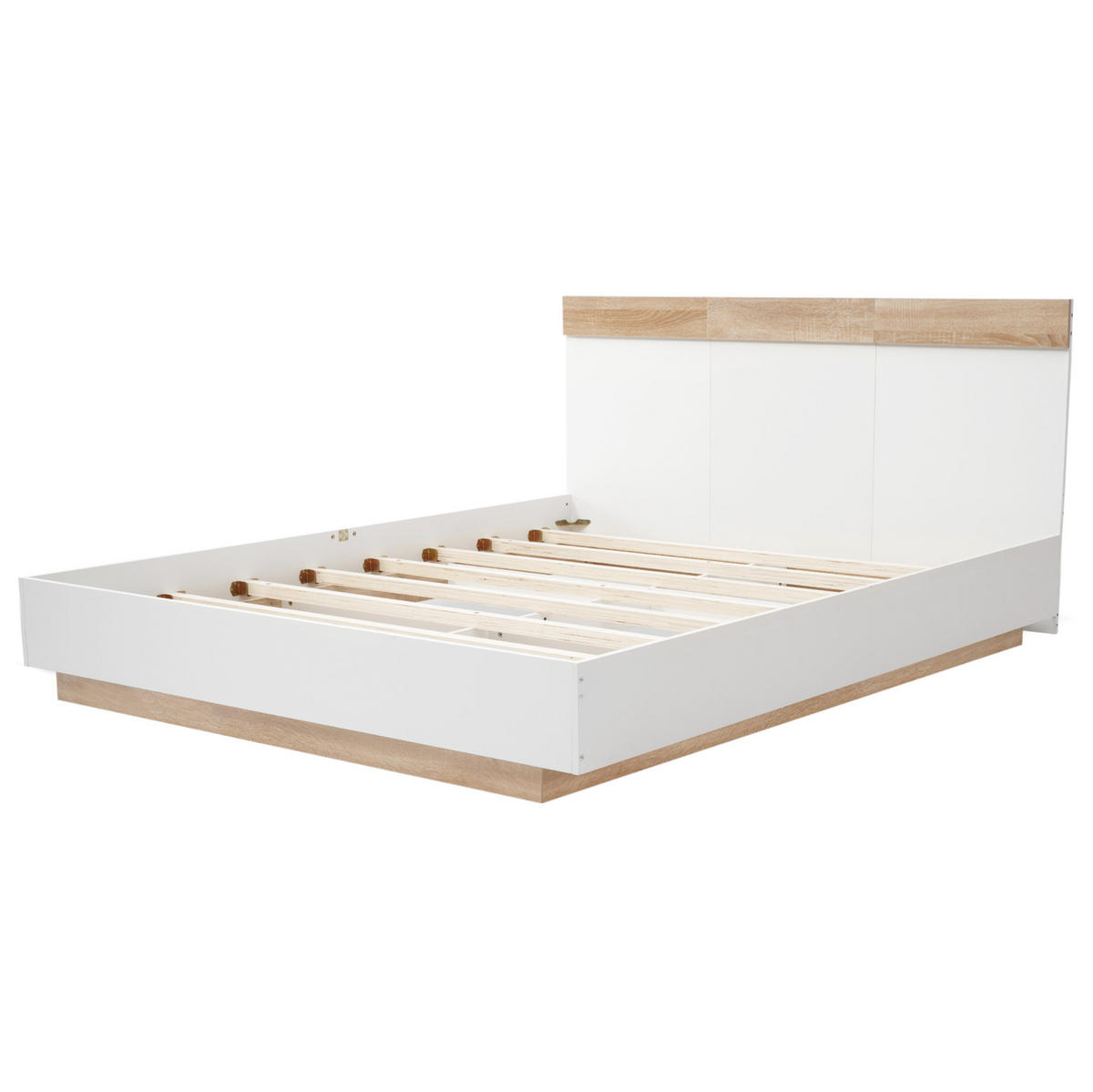DOPPELBETT 180/200 cm mit Kopfteil und Lattenrost in Schwebeoptik aus werkstoff, Sonoma-Eiche/Weiß - Weiß, Holzwerkstoff (180/200cm) - Redom