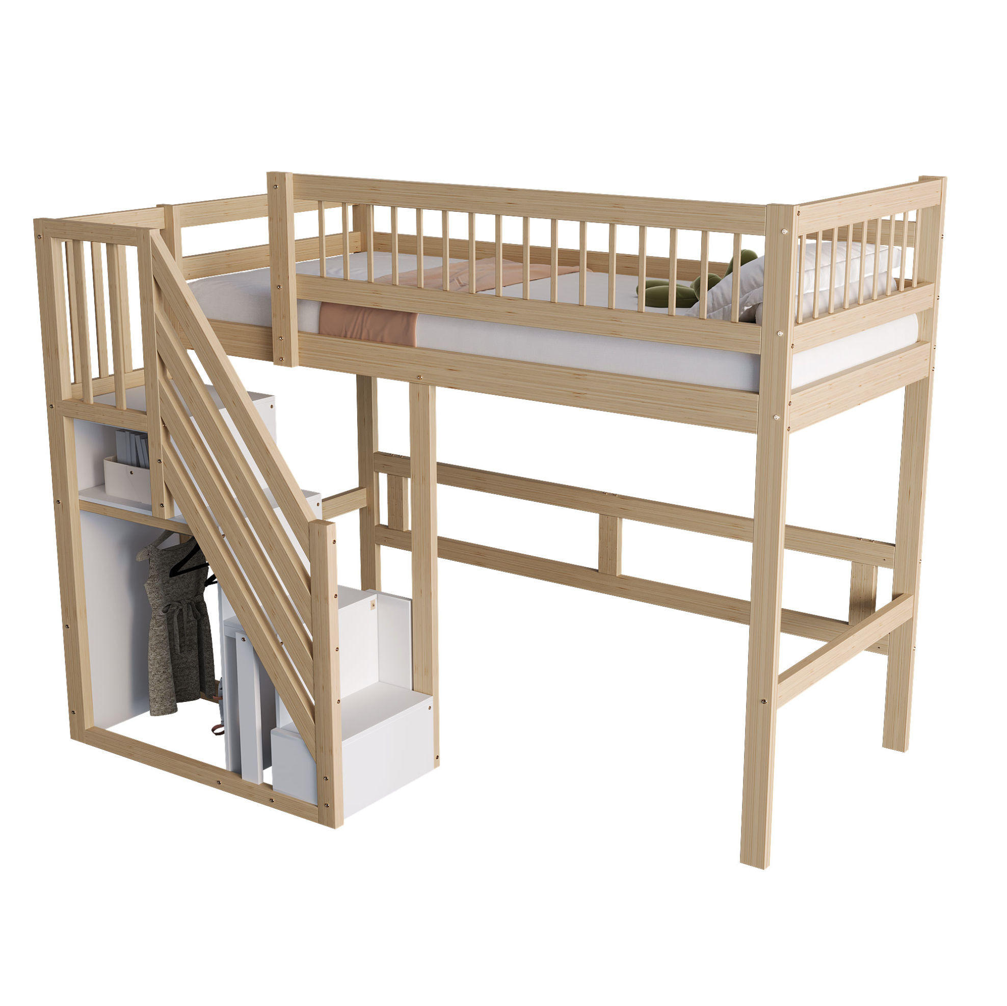 HOCHBETT 90/200 cm in Natur mit Aufbewahrungstreppe aus Holz - Naturfarben, Holzwerkstoff (90/200cm) - Flora Grace