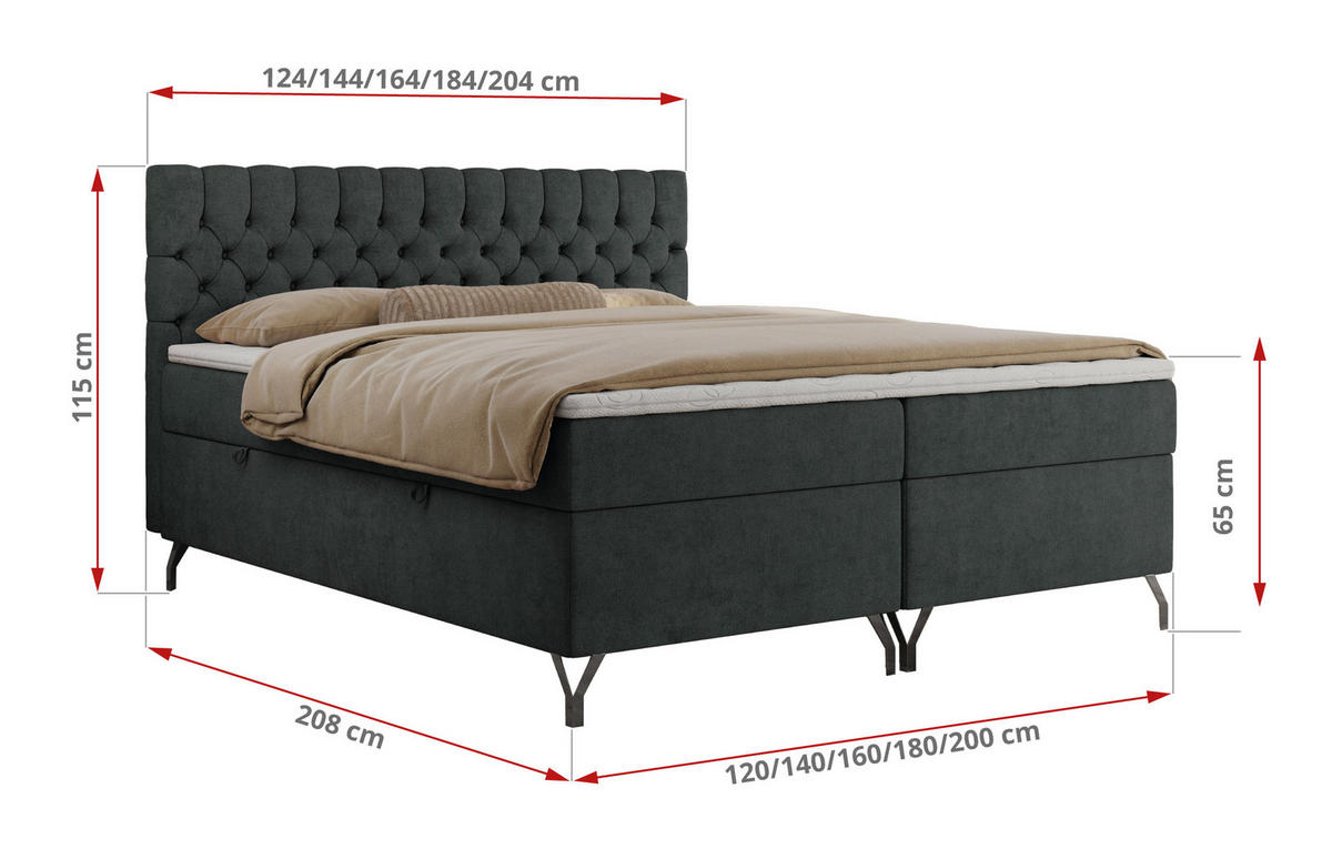 BOXBETT GRIMALDI 120/200 Dunkelgrau Struktur - H3 - Dunkelgrau, Holz/Textil (120/200cm) - MKS