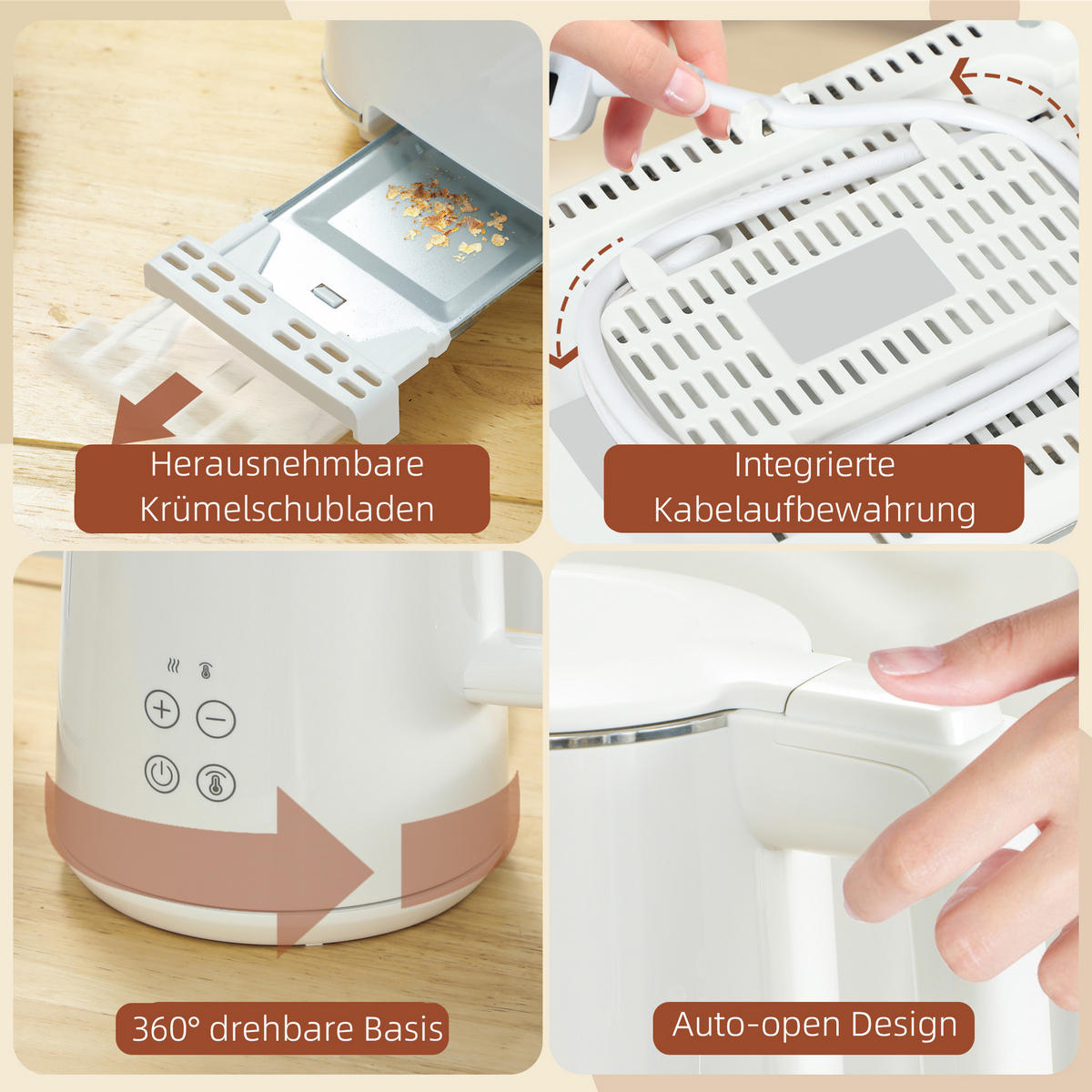 TOASTER mit Wasserkocher DE-07869 Weiß - Weiß, Kunststoff (15.5/25.1/21.5cm) - ComfortXL
