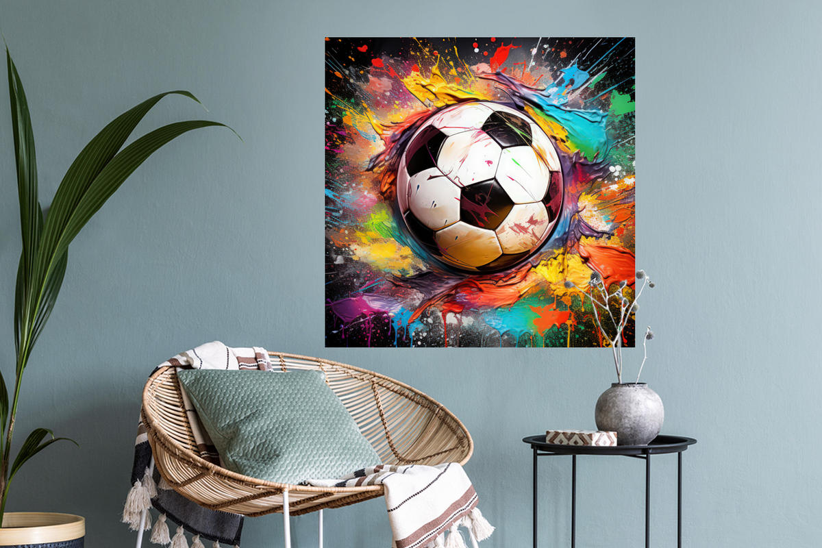WANDTATTOO Fußball - Farbe - Farben - Schwarz - Weiß 50x50 cm - Weiß, Kunststoff (50/50/0.1cm) - MuchoWow