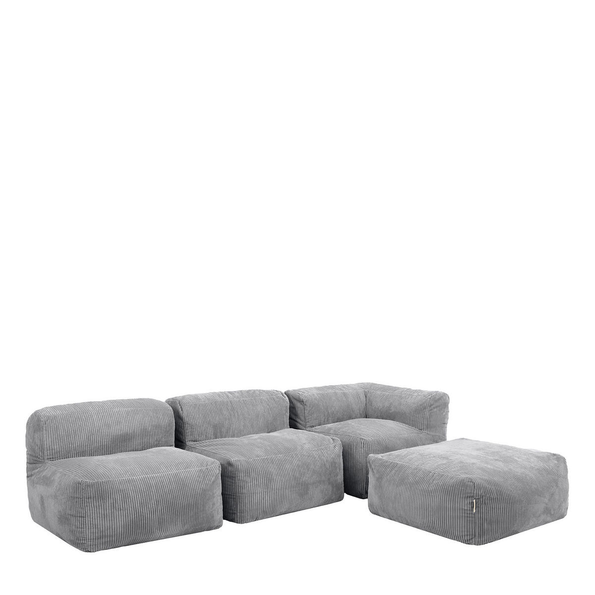 SITZSACK-SOFA 4-tlg. ZEN: Ecksessel, 2 Sessel, Fußstütze - Grau, Textil (385/68/100cm) - icon