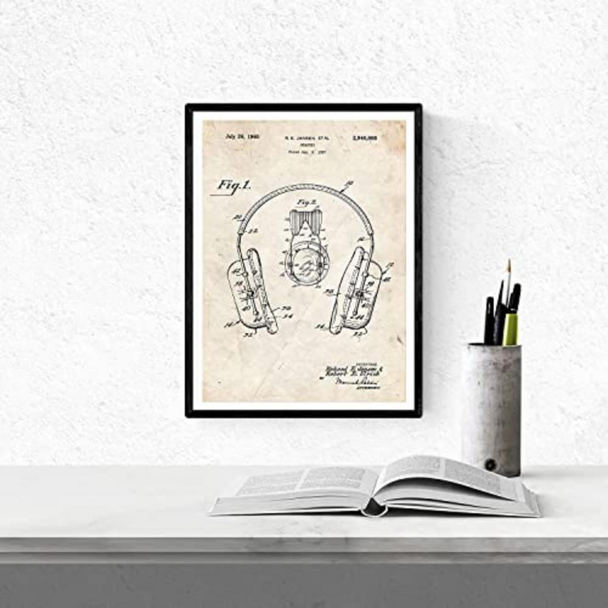 POSTER Set mit 4 Jahrgang Drehscheibe Patenten A4 Schwarzer Rahmen - Schwarz, Papier (29.7/3cm) - Nacnic