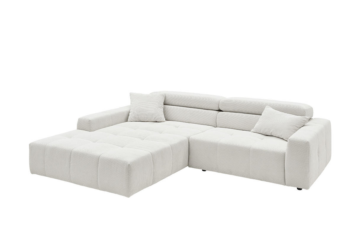 ECKSOFA MIT MOTORISCHEM SITZVORZUG RENO Weiß Cord - Schwarz/Weiß, Kunststoff/Textil (258/217cm) - KAWOLA