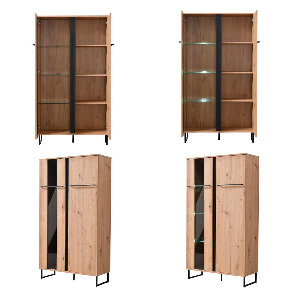 WOHNWAND 339/193/42 cm in Eiche Schwarz - Braun, Holz (339/193/42cm) - Homestyle4u