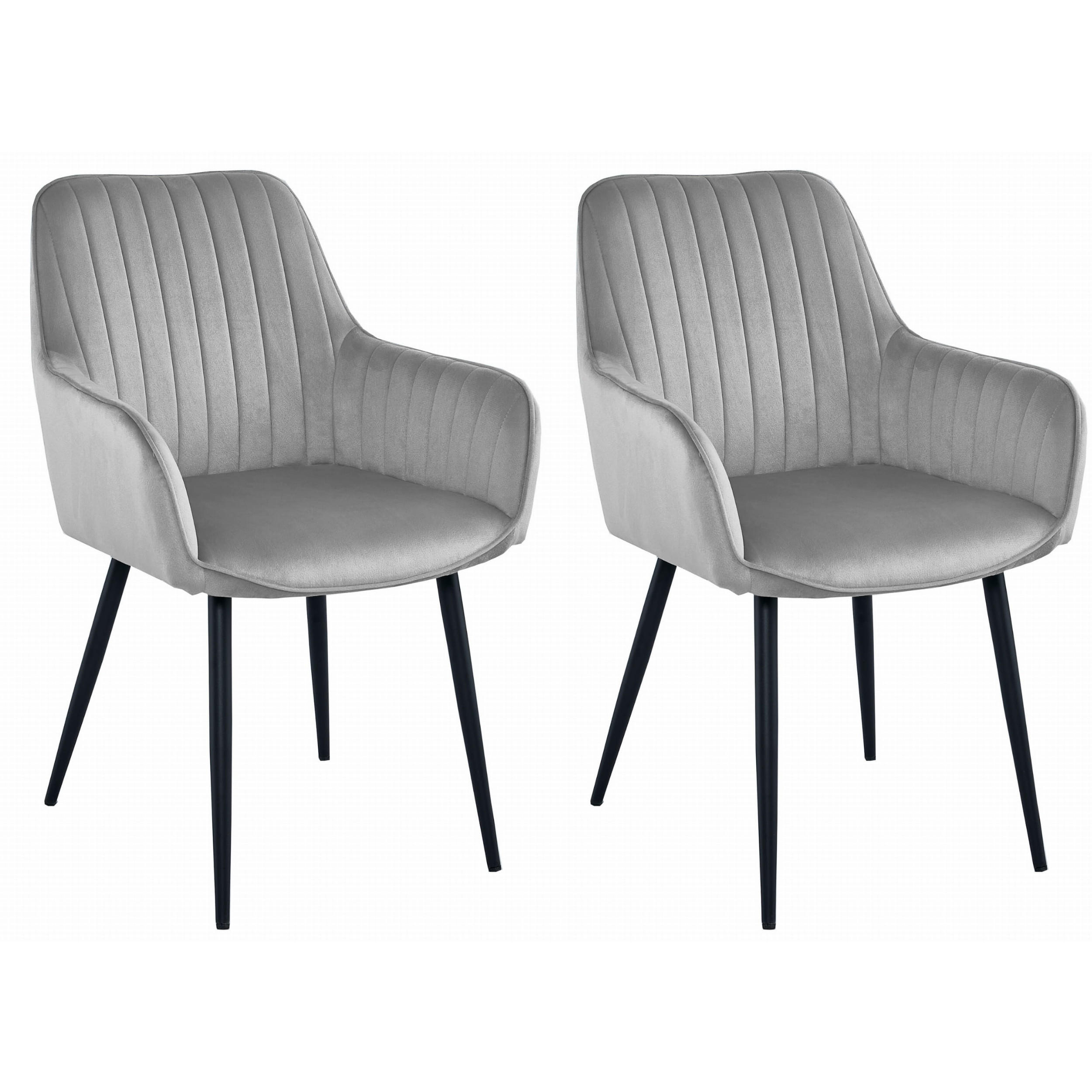STUHL OSILO 2-er Set, Silbergrau, Schwarz, Schwarze metallische Beine - Hellgrau, Textil/Metall (55/84/46cm) - Komodee