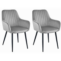 STUHL OSILO 2-er Set, Silbergrau, Schwarz, Schwarze metallische Beine - Hellgrau, Textil/Metall (55/84/46cm) - Komodee