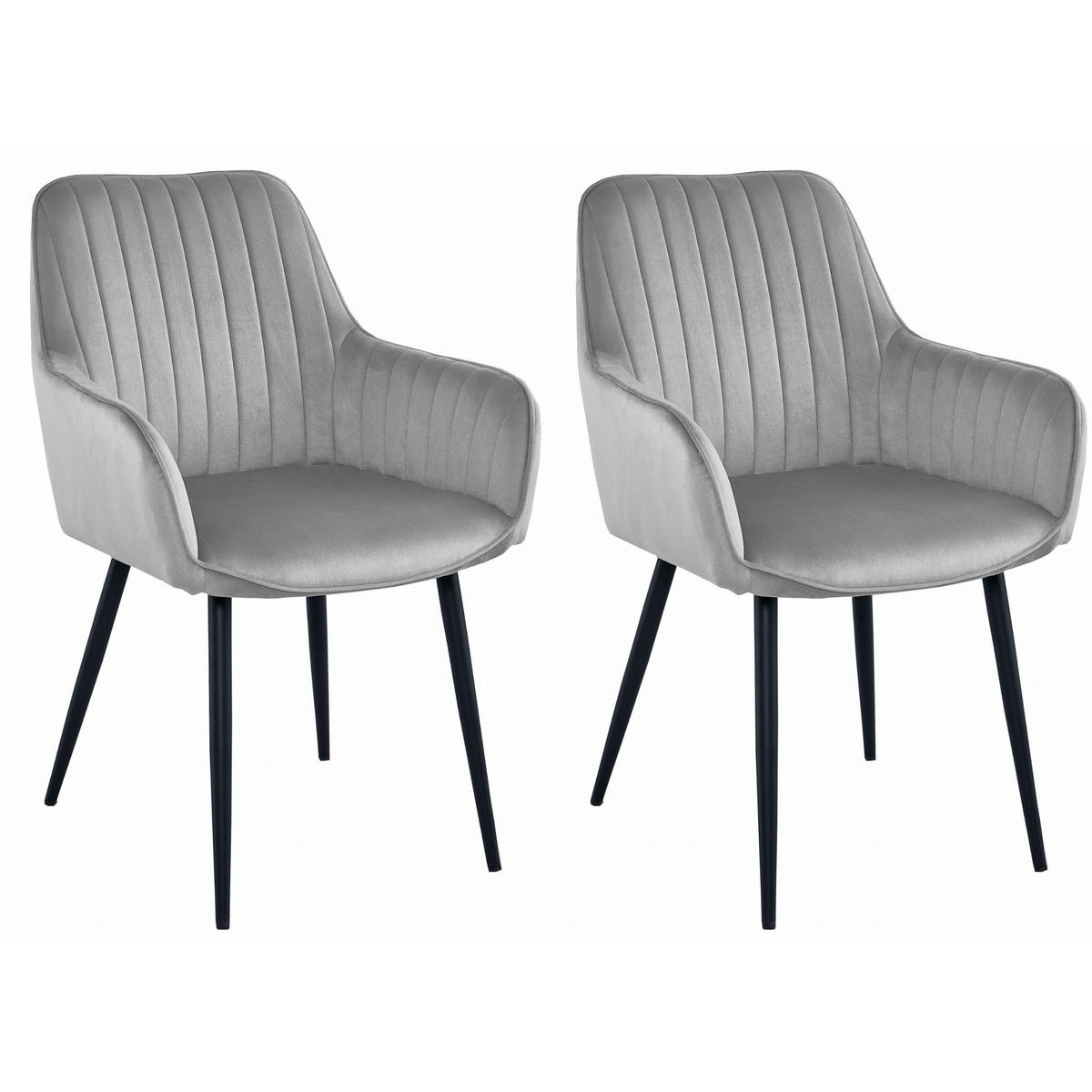 STUHL OSILO 2-er Set, Silbergrau, Schwarz, Schwarze metallische Beine - Hellgrau, Textil/Metall (55/84/46cm) - Komodee