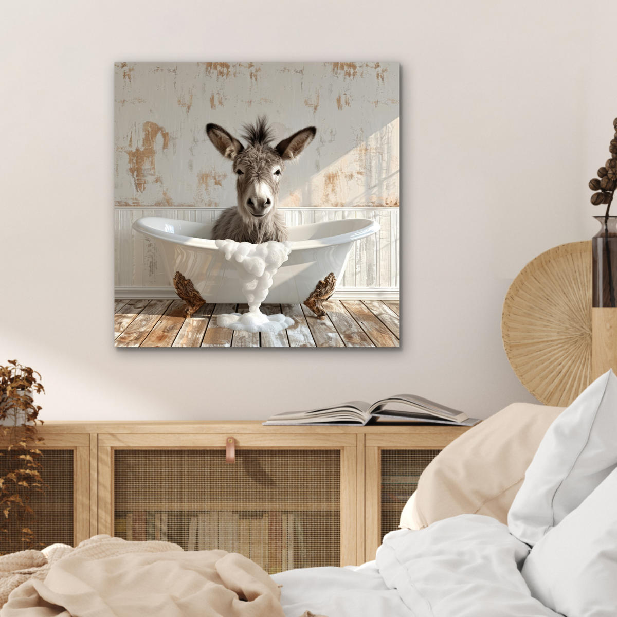 KOVOVÝ OBRAZ Osol - Zvieratá - Vaňa - Pena 50x50 cm - biela, kov (50/50cm) - MuchoWow