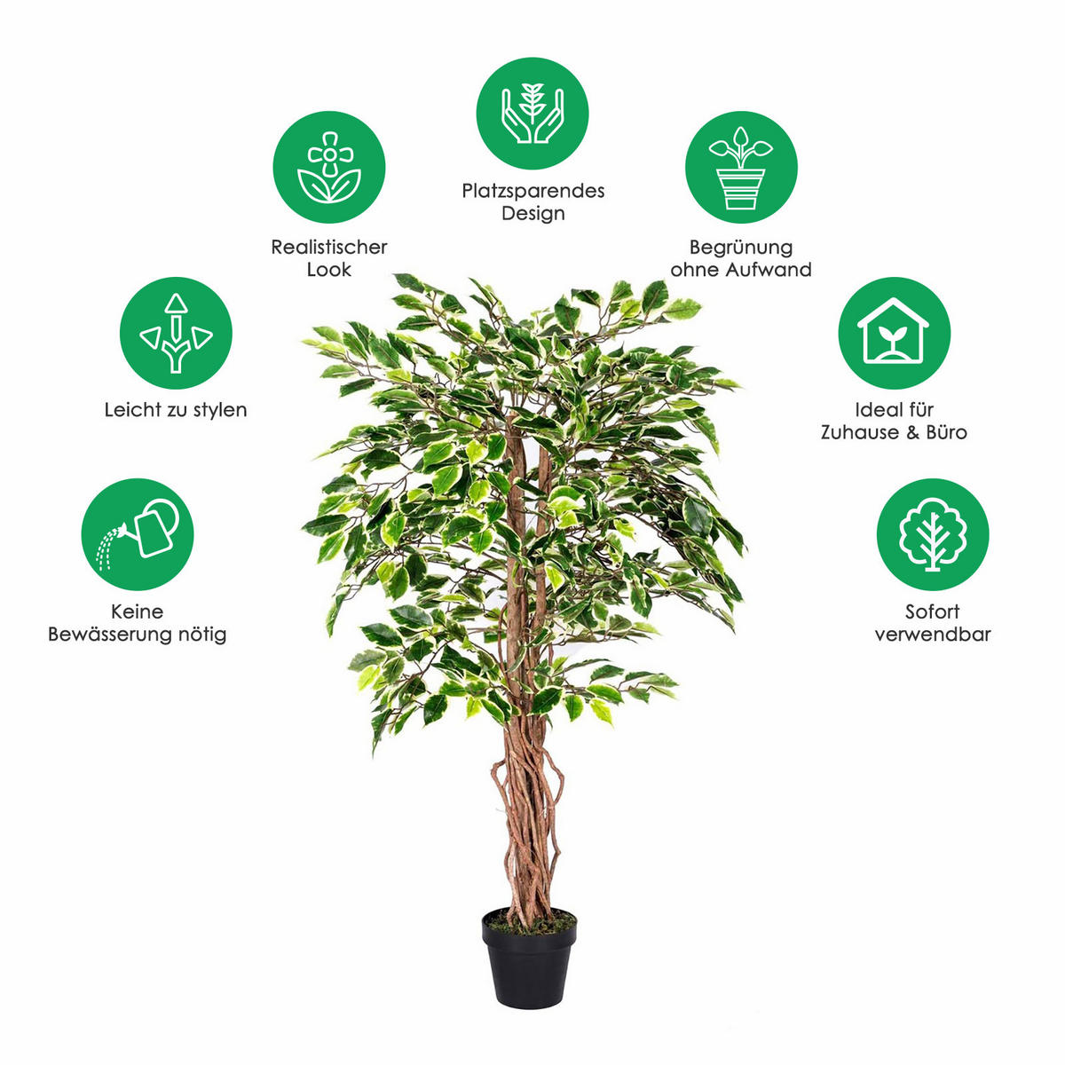 KUNSTBAUM Ficus benjamini, 120 cm - Multicolor, Kunststoff (120cm) - Homescapes