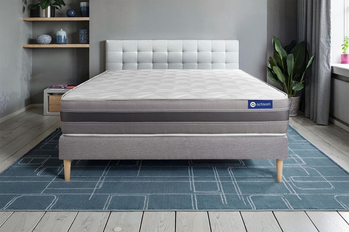 BETT Actilatex relax Latex und Memory-Schaum 160 x 200 cm h2 - Kit Bettgestell Grau - Beige/Grau, Karton/Holz (160/200cm) - ACTISOM