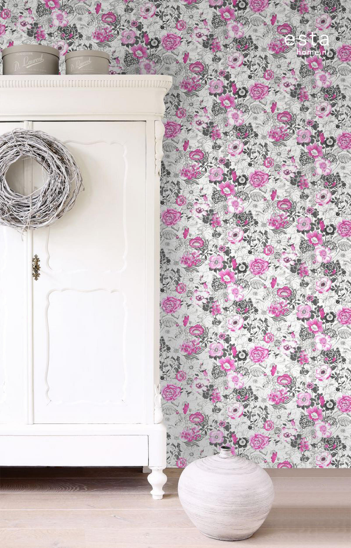 TAPETE Blumen 53 cm x 10.05 m - Pink, Papier (53/1000cm) - ESTAhome