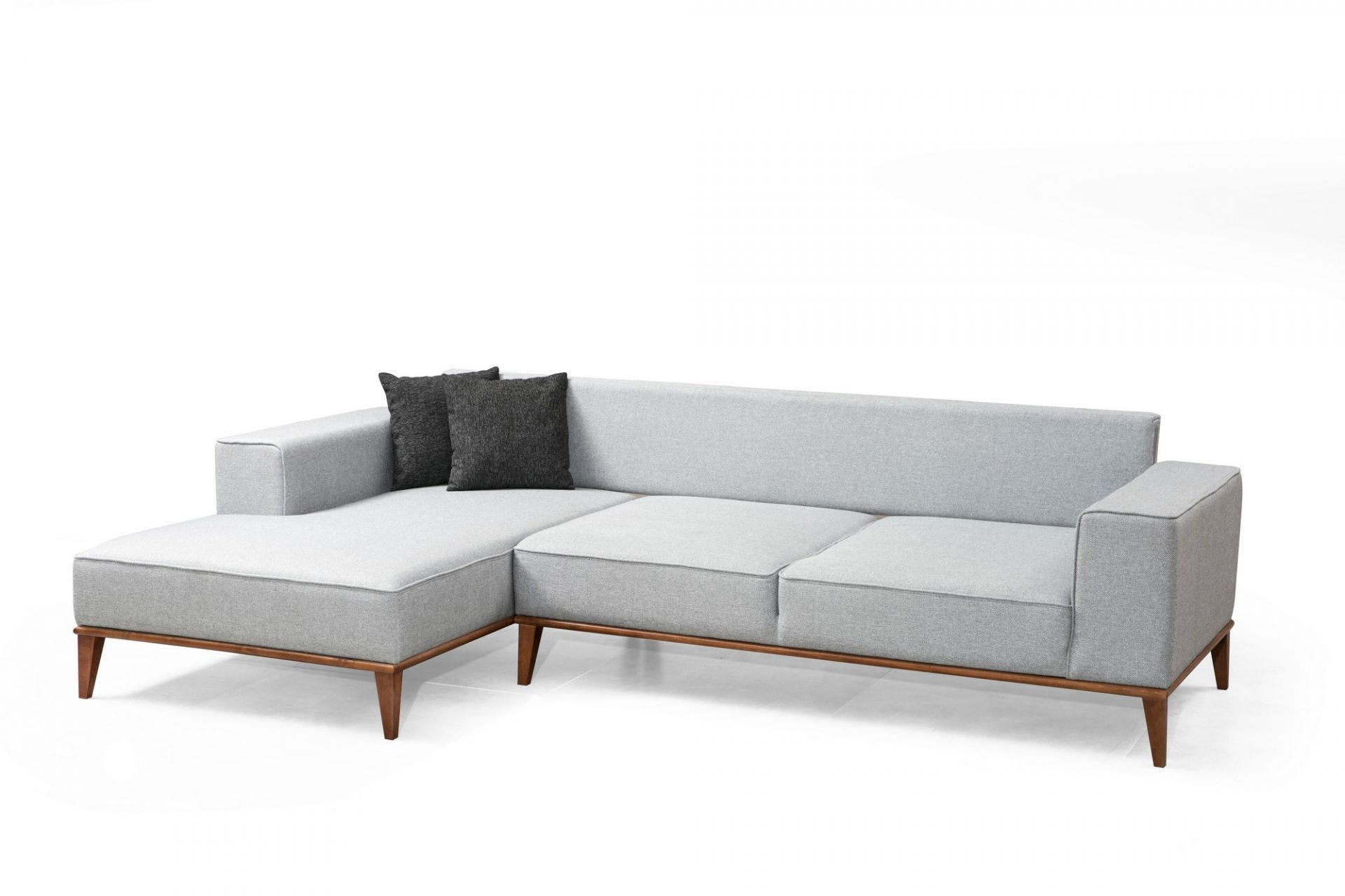 ECKSOFA mit losen Rückenkissen - Walnussfarben/Hellgrau, Holz/Textil (288/160cm) - myHomelando