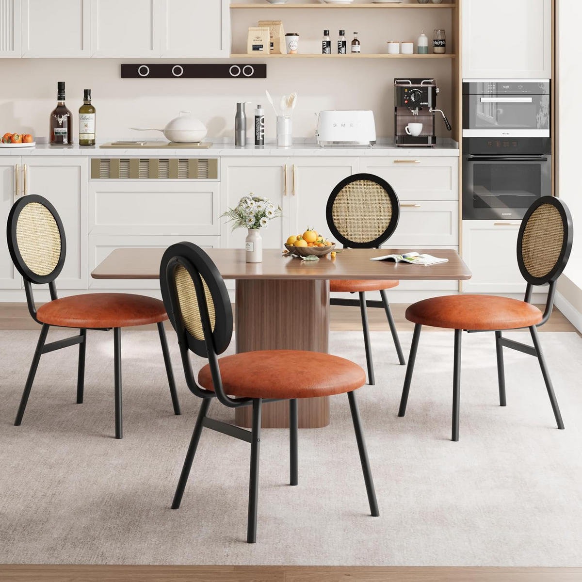 POLSTER-ESSZIMMERSTUHL 4er-Set mit Rattan-Rückenlehne und Metallbeinen Schwarz/Braun - Braun, Metall (43.1/84.1/43.1cm) - Garvee