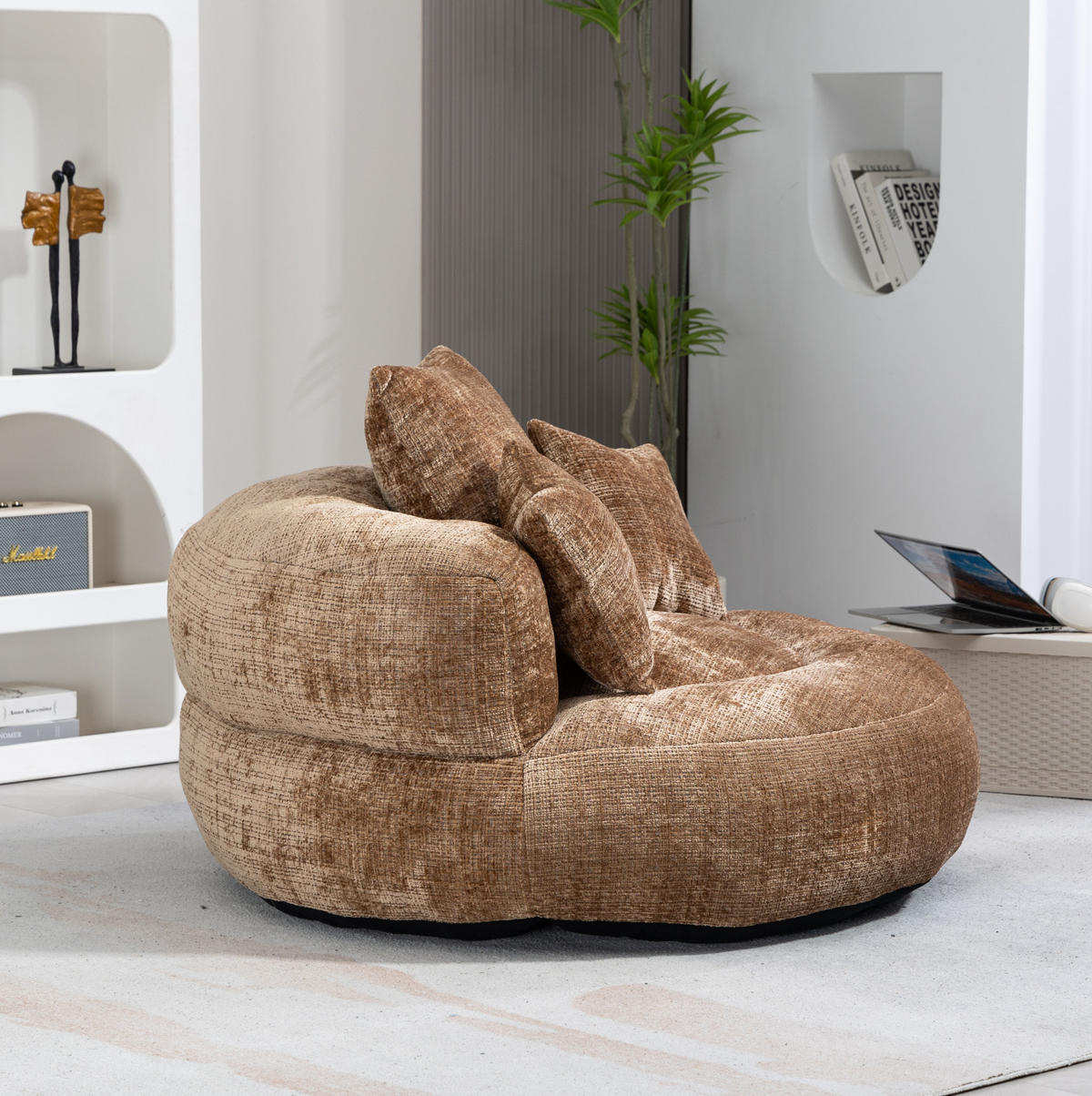 SITZSACK mit Armlehnen 108 x 108 x 52 cm Chenille Coffee - Braun, Kunststoff (108/52/108cm) - Beauniv