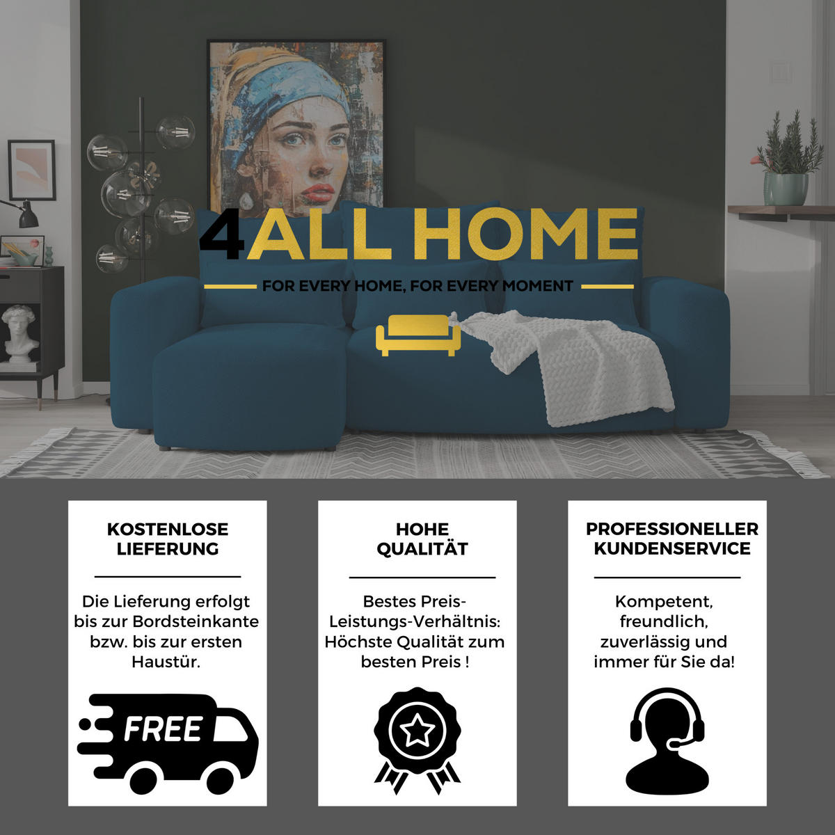 ECKSOFA Travis mit Bettkasten und Schlaffunktion, L-Form, Cord, Universal - Dunkelblau, Holzwerkstoff (248/148cm) - 4ALL HOME