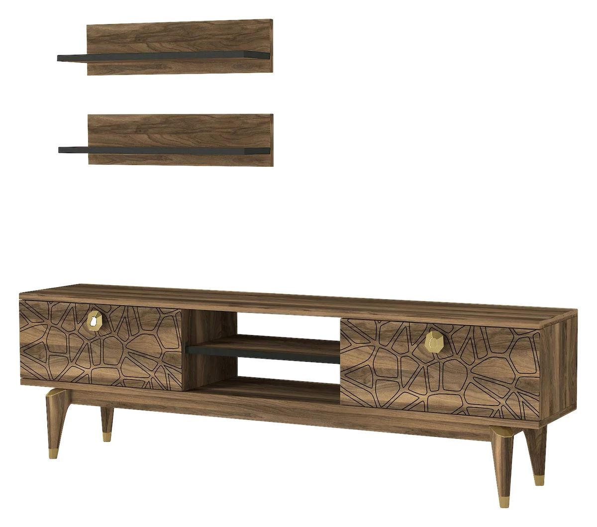 WOHNWAND Royal Walnuss - Goldfarben/Walnussfarben, Holzwerkstoff/Kunststoff (150/45.5/30cm) - moebel17