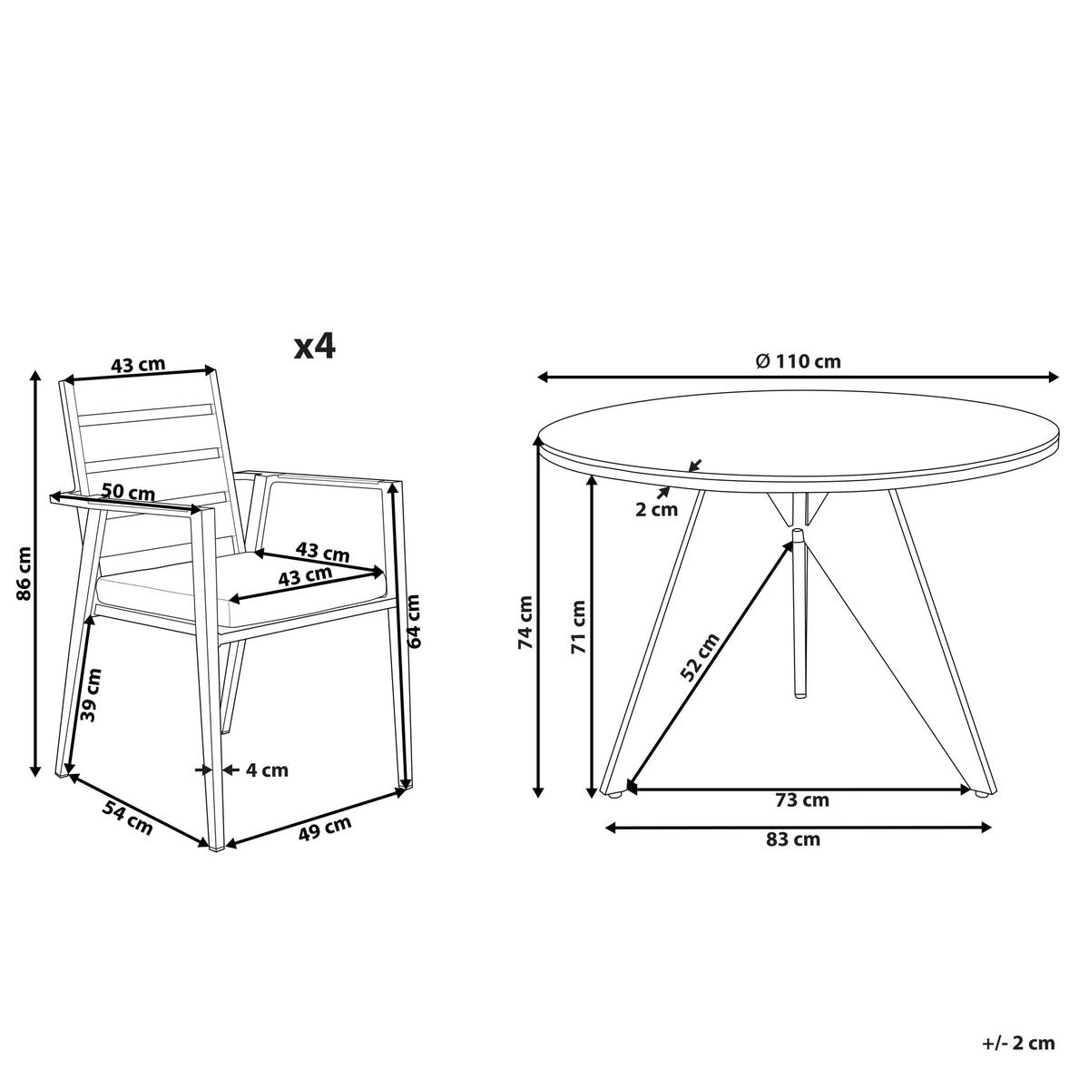 GARTENMÖBEL SET 4-Sitzer Aluminium schwarz Auflagen grau Olmetto/Taviano - Hellbraun/Schwarz, Metall - Beliani