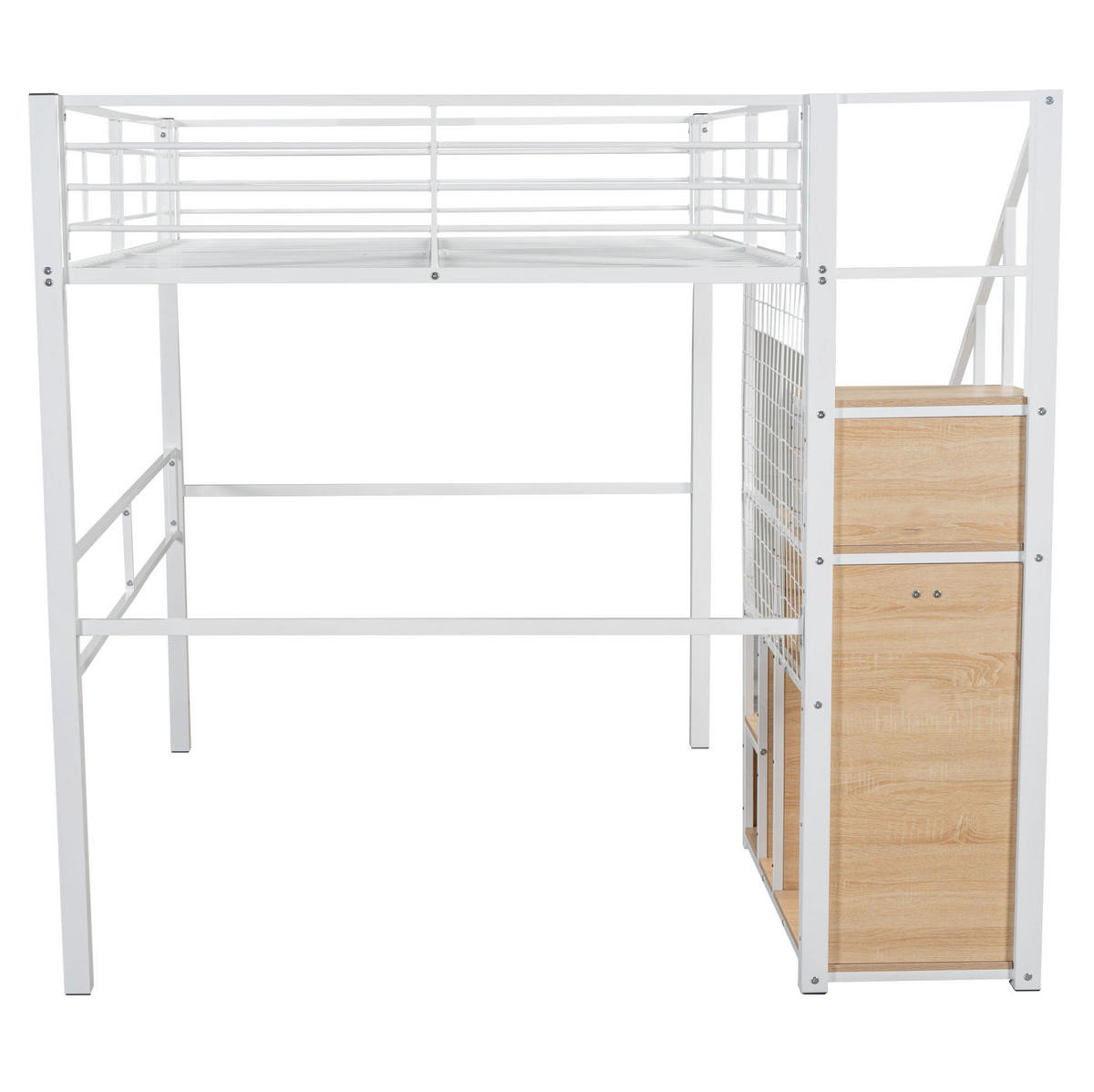 HOCHBETT 140/200 cm mit Treppe, Stauraum und Kleiderstange aus Metall, Weiß - Weiß, Metall (140/200cm) - Redom
