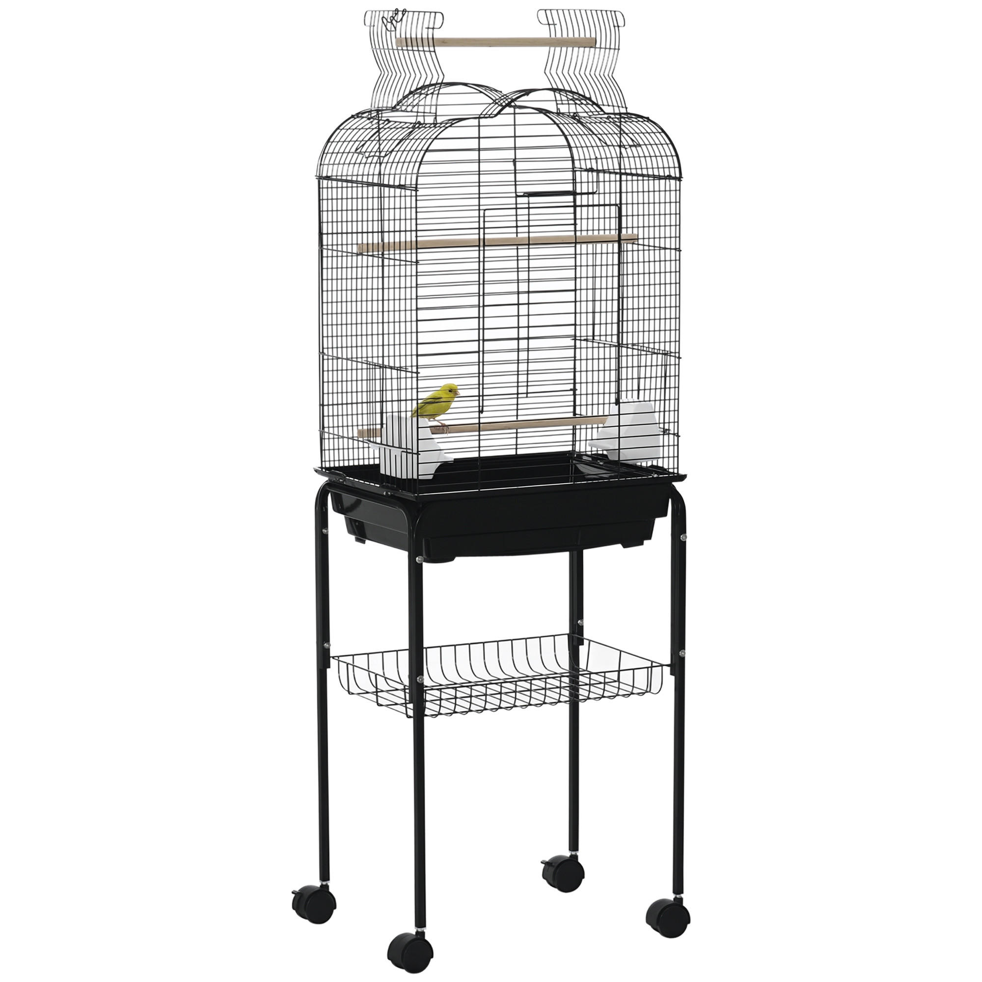 VOGELKÄFIG DE-17810 auf Rollen mit Dachöffnung Schwarz - Schwarz, Metall (36/130/46cm) - ComfortXL