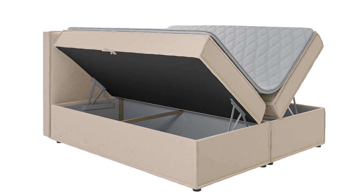 BOXBETT Eclipse 180/200 cm Beige Luxusmicrofaser - Beige/Schwarz, Holz/Kunststoff (180/200cm) - S-Style Möbel