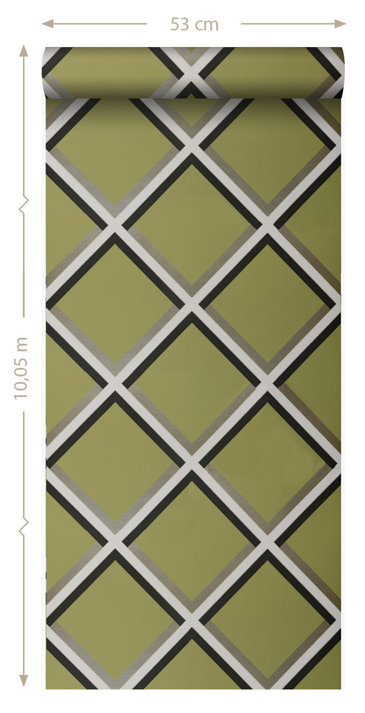 TAPETE geometrisches Motiv 52 cm x 10.05 m - Grün, Papier (52/1000cm) - Origin Wallcoverings