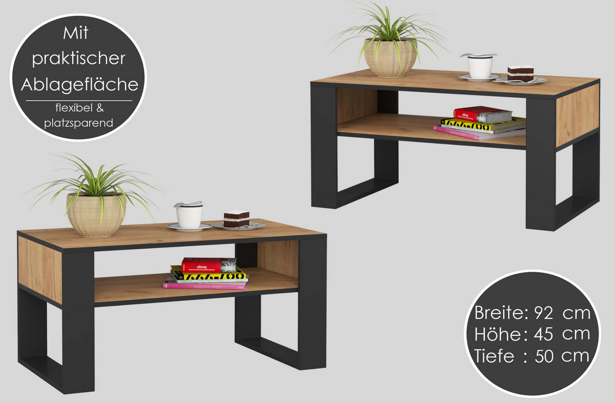 COUCHTISCH Rechteckig Eiche Artisan - Weiß 92/45/50 cm - Eiche Artisan/Weiß, Holzwerkstoff (50/92/45cm) - designimpex