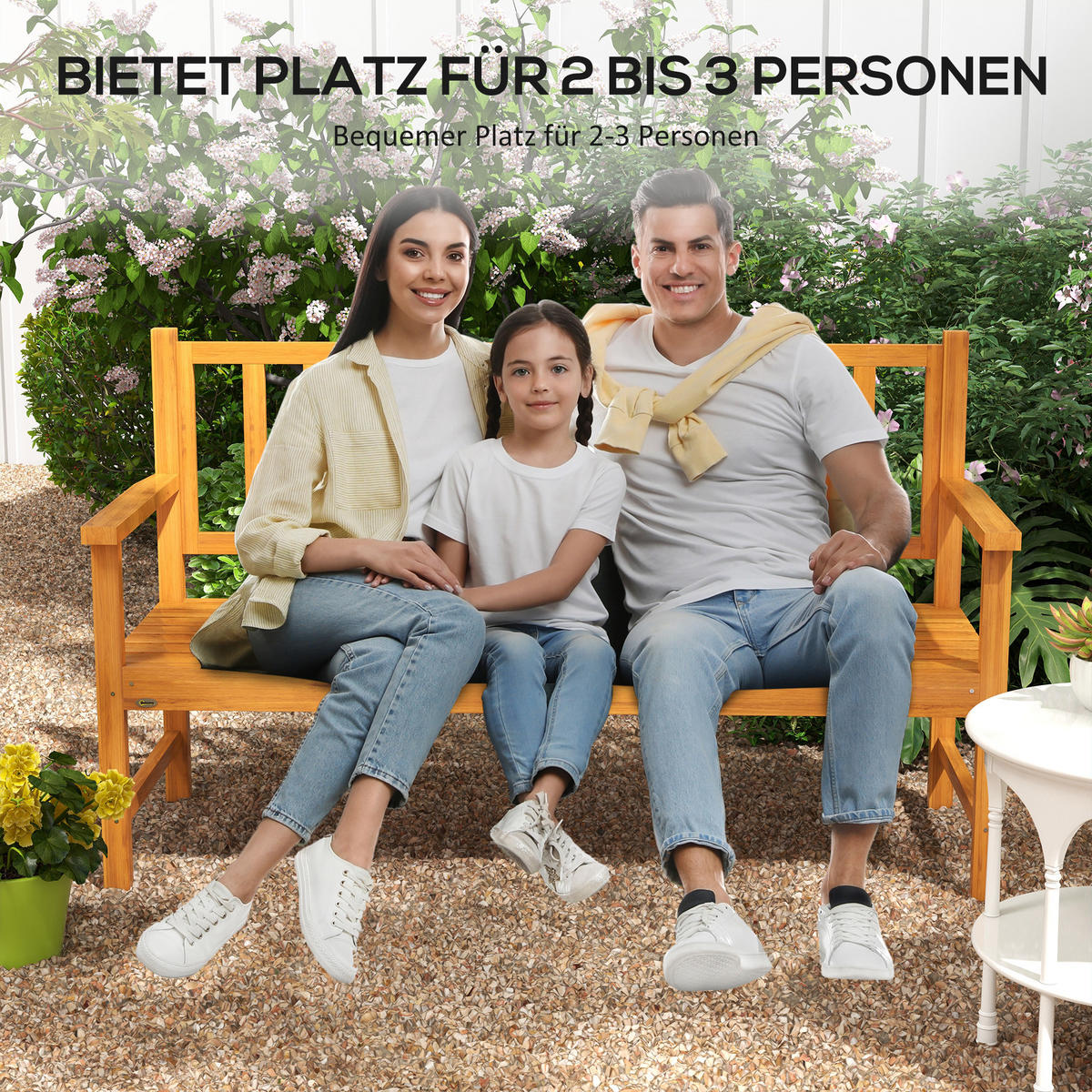 GARTENBANK DE-08282 mit ausklappbarem Tisch, für 2-3 Personen Hellbraun - Braun, Holz (153/91/56cm) - ComfortXL