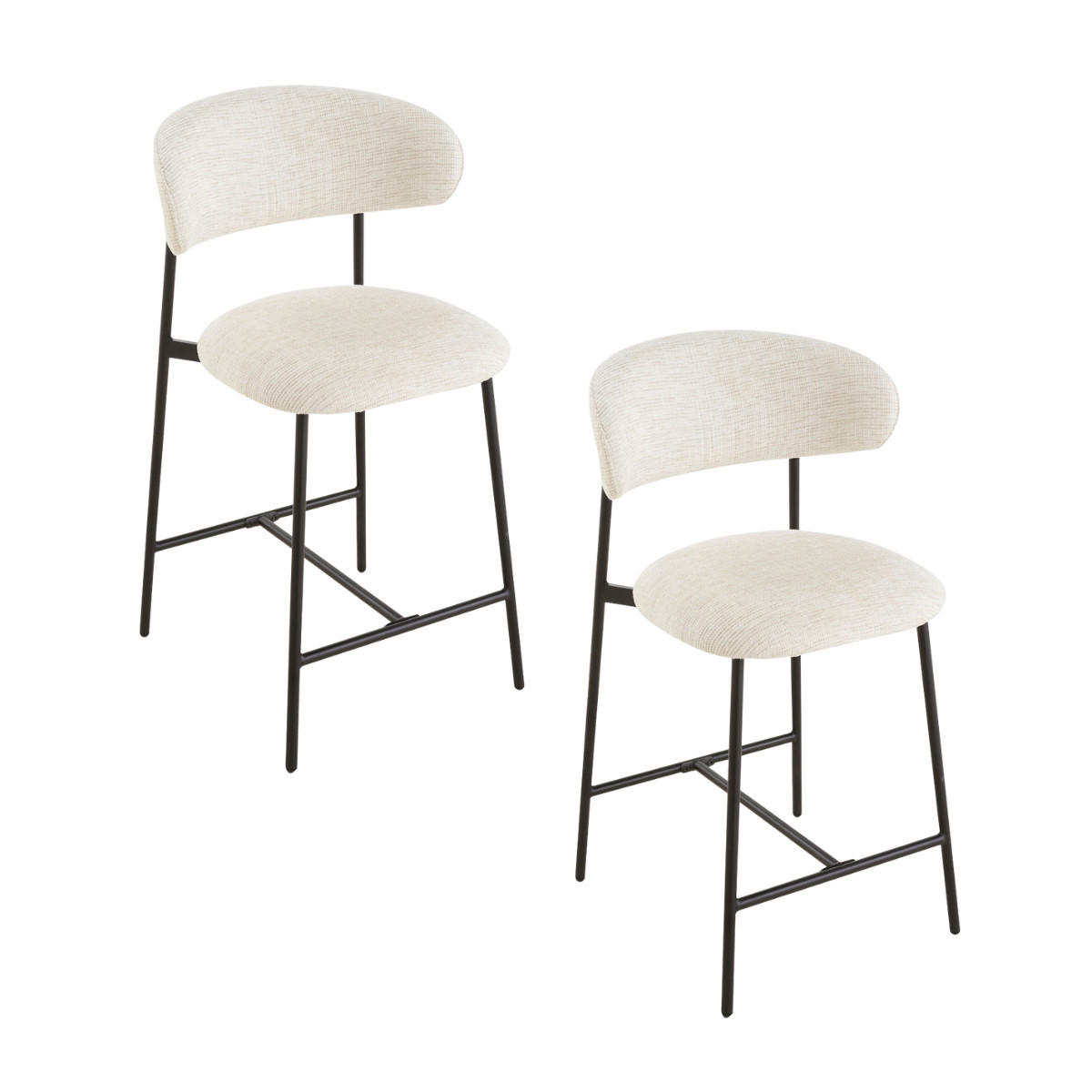 2ER-SET Hocker aus meliertem Stoff mit Metallbeinen Draco 52/53/94 cm - Beige, Holzwerkstoff (53/94/55cm) - Calicosy