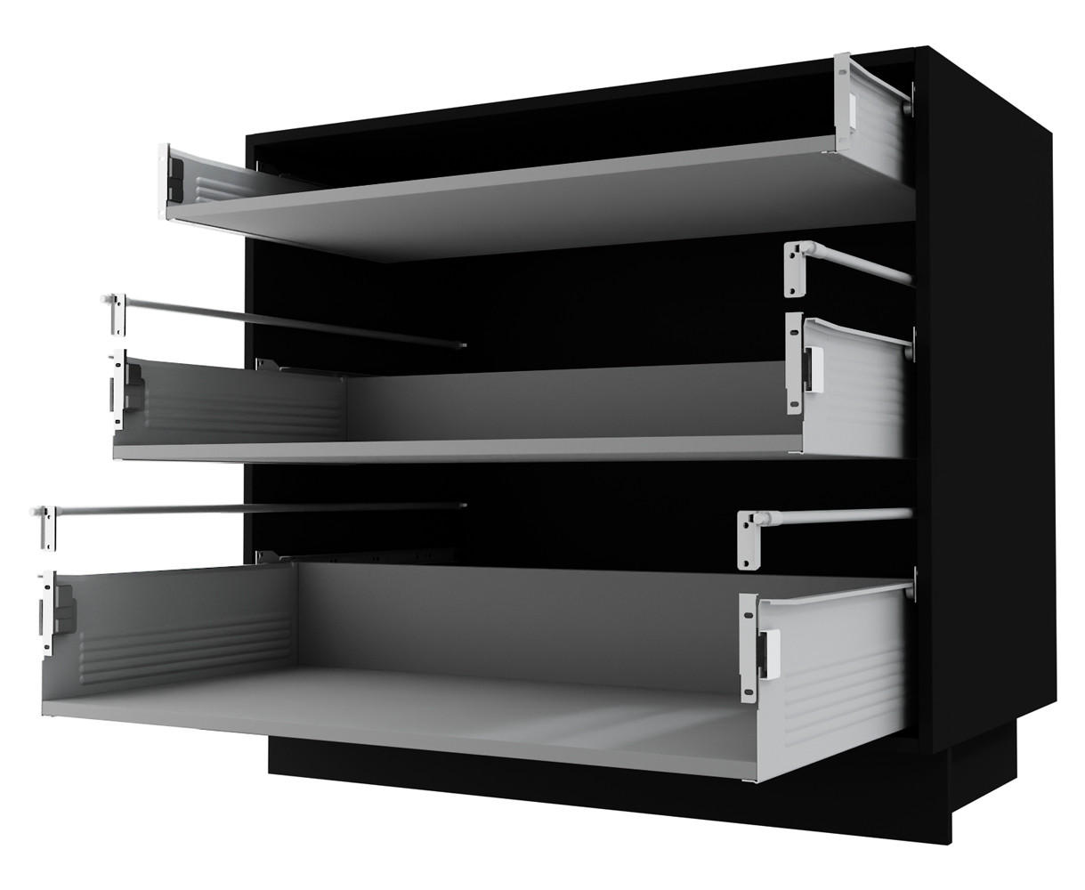 Thumbnail - Feldmann-Wohnen Schubladenunterschrank, Beige, Schwarz, Metall, 3 Schubladen, Rechteckig, 80x82x50 cm, Küchen, Küchenmöb...