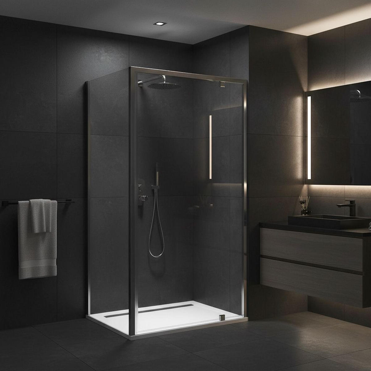 DUSCHKABINE Rea Primo Swing 90x100 Chrome - Chromfarben, Glas (90/100/190cm) - REA