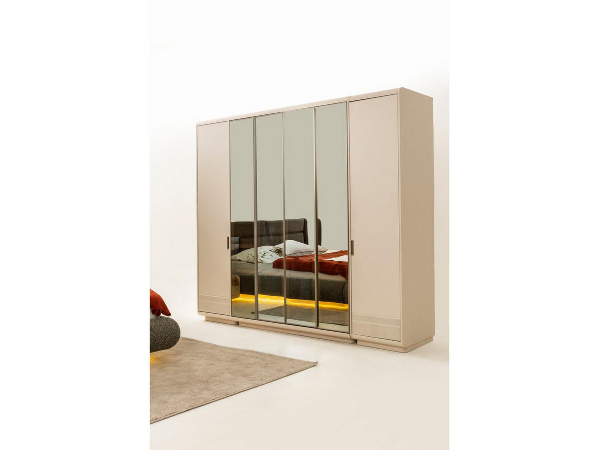 KLEIDERSCHRANK Aura 6 trg. - Beige, Holzwerkstoff (260/230/65cm)