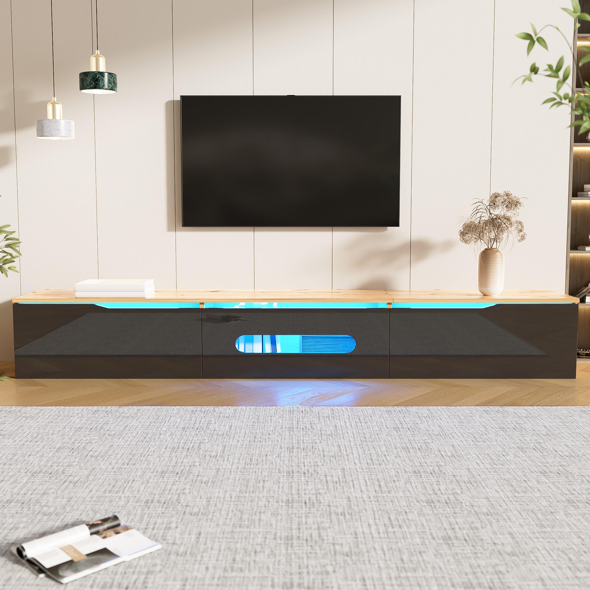 TV-LOWBOARD 180 cm LED Hochglanz - Schwarz, Holz (180/30/35cm) - LEBENLANG