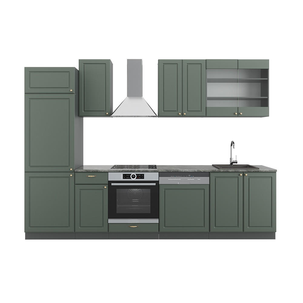 KUHINJA Fame-Line Zeleno-zlato Country House/Anthracite 300 cm brez delovne plošče - zelena/antracit, leseni material (300/206.8/51.6cm) - Vicco