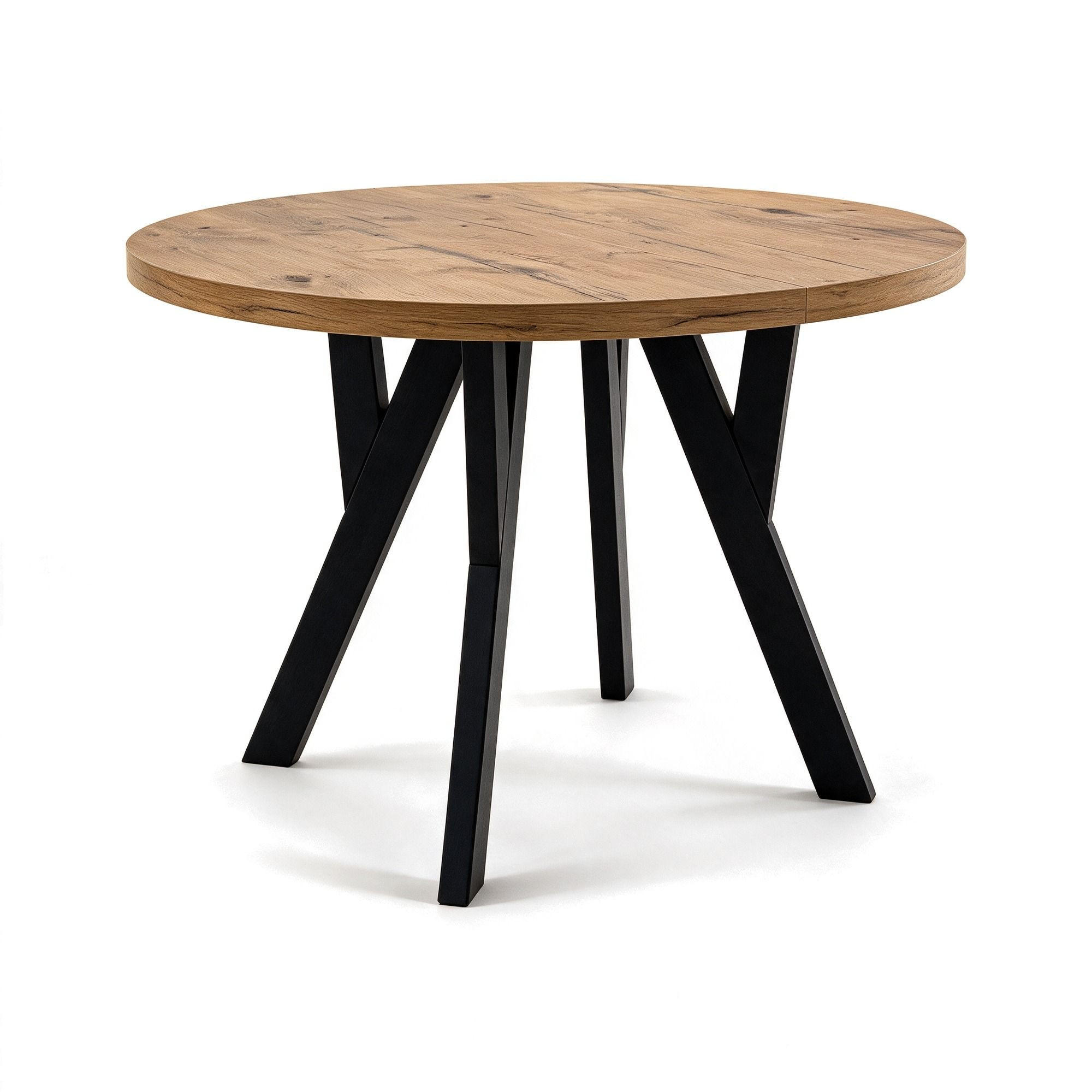 ESSTISCH ausziehbar rund 100-200 cm ATO Lancelot, Auszugstisch mit Einlegeplatte - Honigeiche/Schwarz, Holzwerkstoff (100/100/77cm) - VENASI MÖBEL