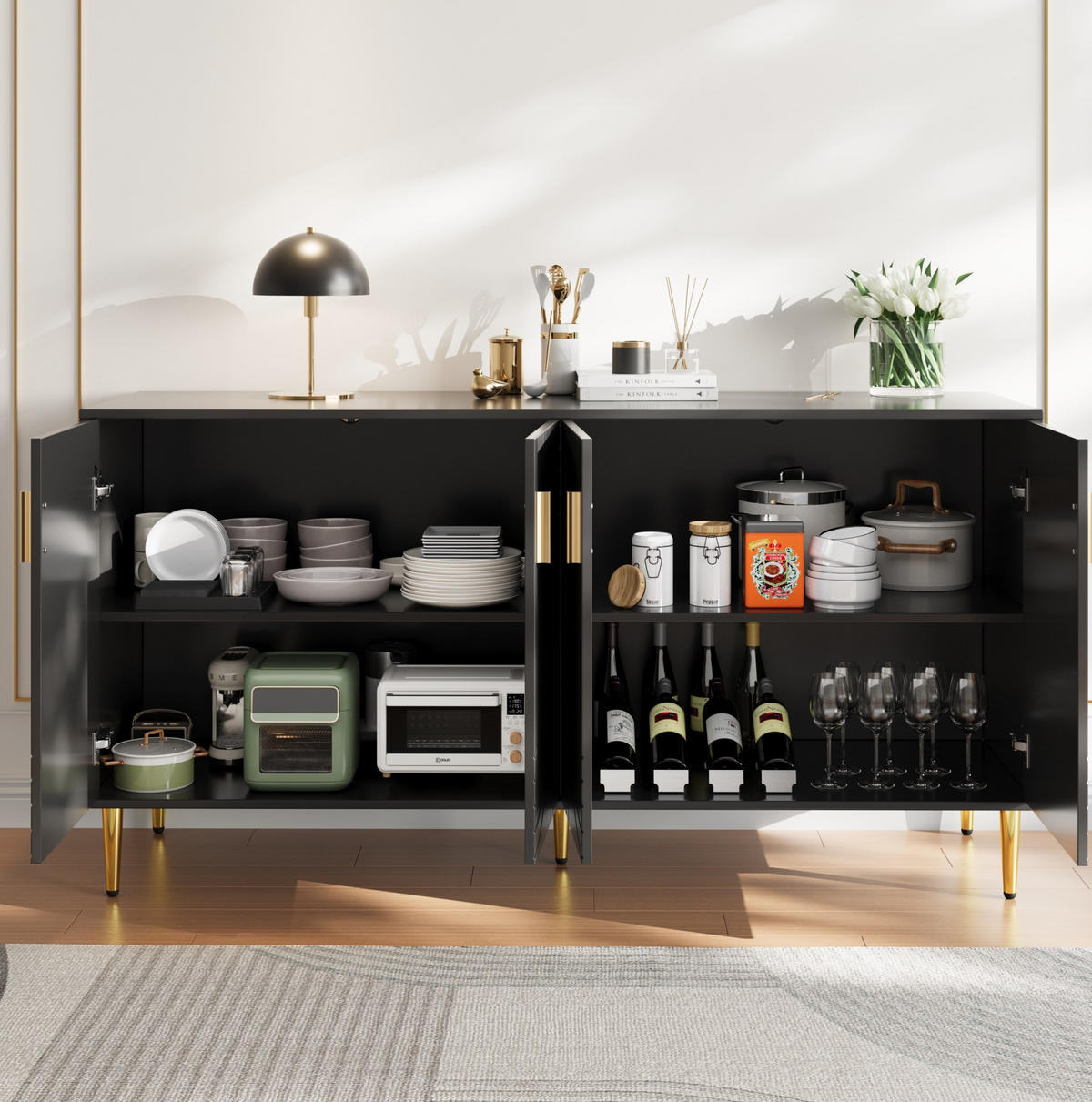 SIDEBOARD mit Stauraum 152 x 40 x 75 cm MDF Schwarz - Schwarz, Holzwerkstoff (152/75/40cm) - Meubliv