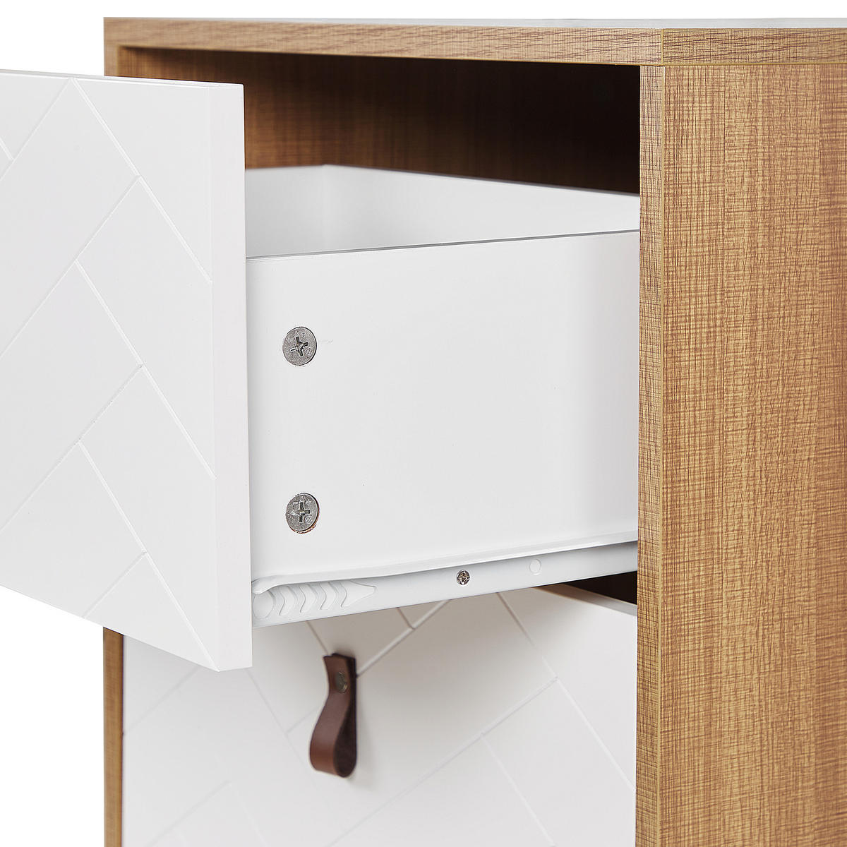 KOMMODE 3 Schubladen heller Holzfarbton/weiß Nueva - Hellbraun/Schwarz, Holzwerkstoff (49/91/38cm) - Beliani