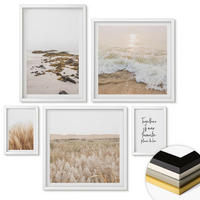 WANDBILDER 5er-Set - 50x50 cm & 20x30 cm & 40x60 cm Weißer Rahmen - Wiesen, Strand, Boho-Stil - Weiß, Kunststoff (40/60cm) - ArtPrintCave