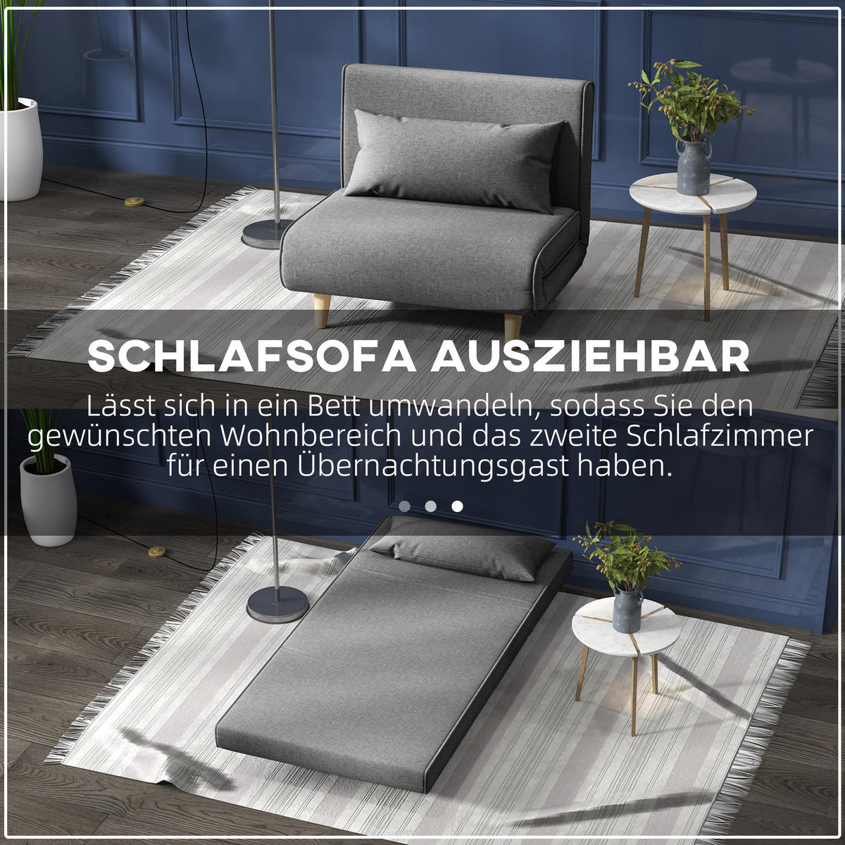 EINZELSOFA Sofabett Klappsofa verstellbar Rückenlehne nordisch skandinavisch - Naturfarben/Grau, Holz/Textil (78/80/94cm) - HOMCOM