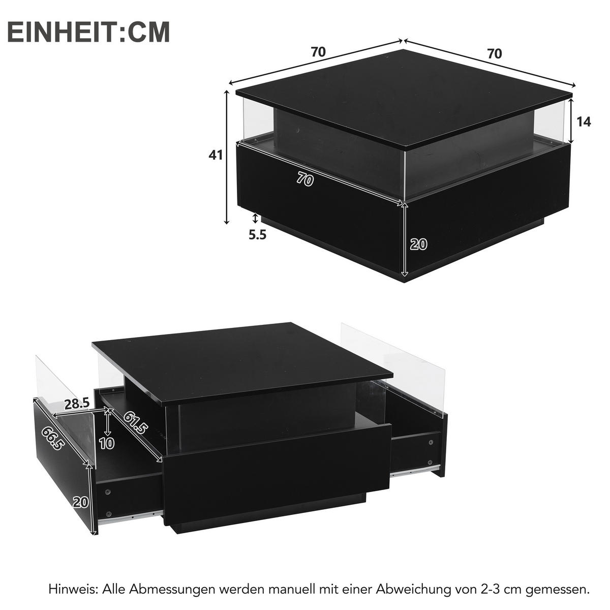 COUCHTISCH DE-033 LuxGlow Schwarz - Schwarz, Holzwerkstoff (70/70/41cm) - ComfortXL