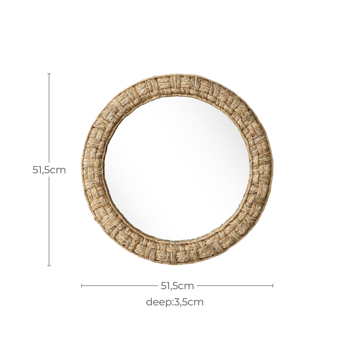 52CM H Runder Wandspiegel mit Rahmen aus geflochtener Wasserhyazinthe Geeignet für Badezimmer, Wohnzimmer und Schlafzimmer - Hellbraun/Beige, Glas/Holz (52/3.5/52cm) - Hometopia